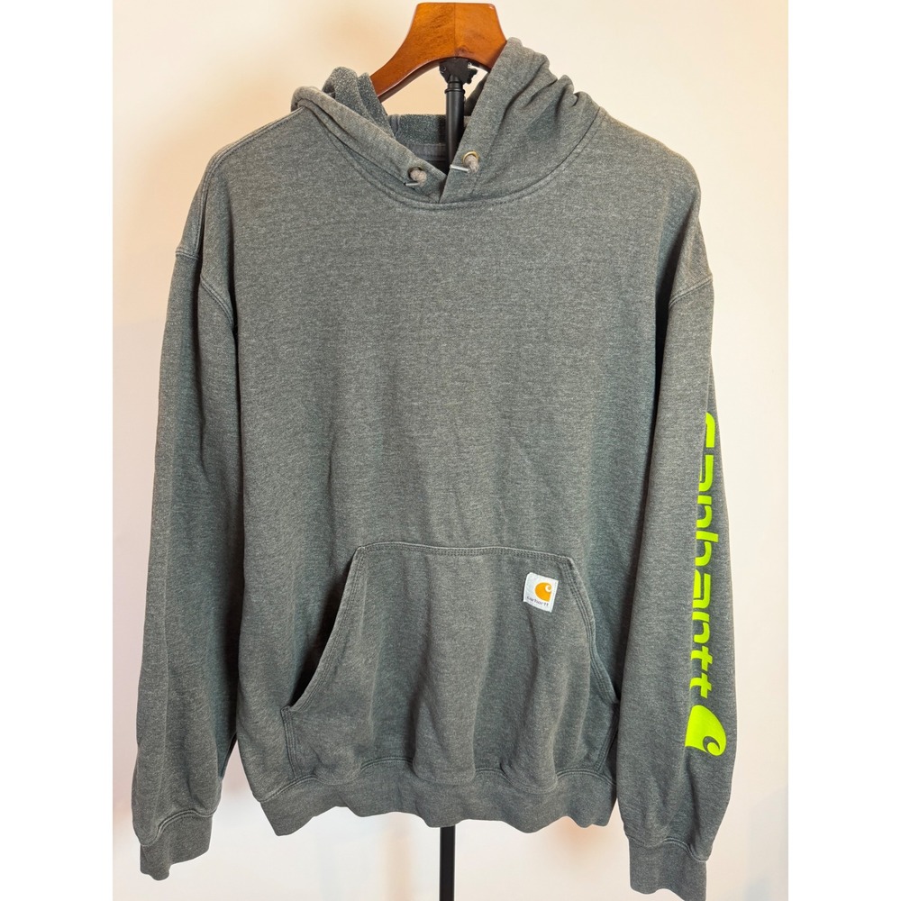 Carhartt Mens Original Fit Sleeve Logo Hoodie Gray Neon Yellow Large 0568